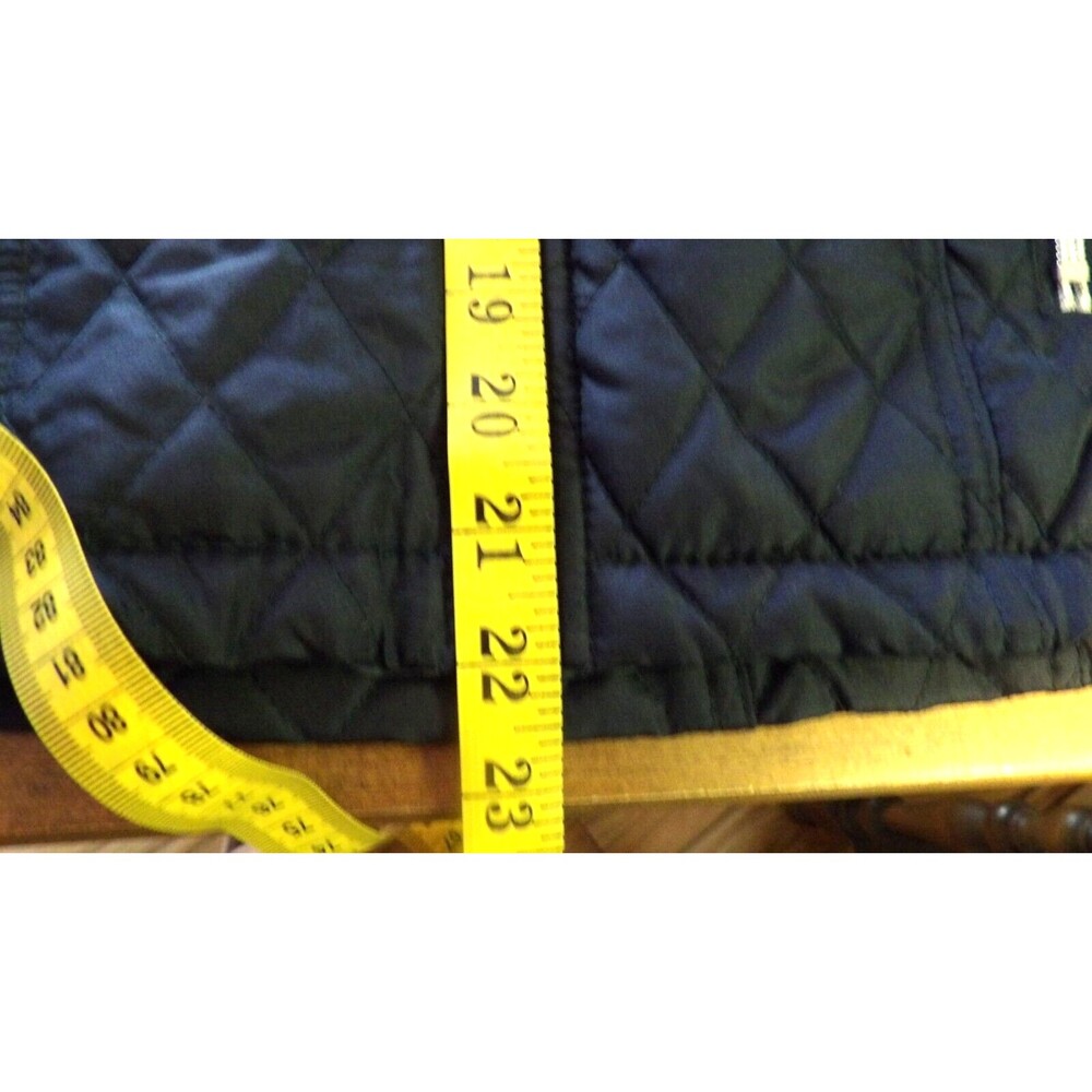 Black Rivet Navy Blue GIII Puffer Quilted Vest Faux Fur Trimmed Hood Sm Pockets - Picture 16 of 16